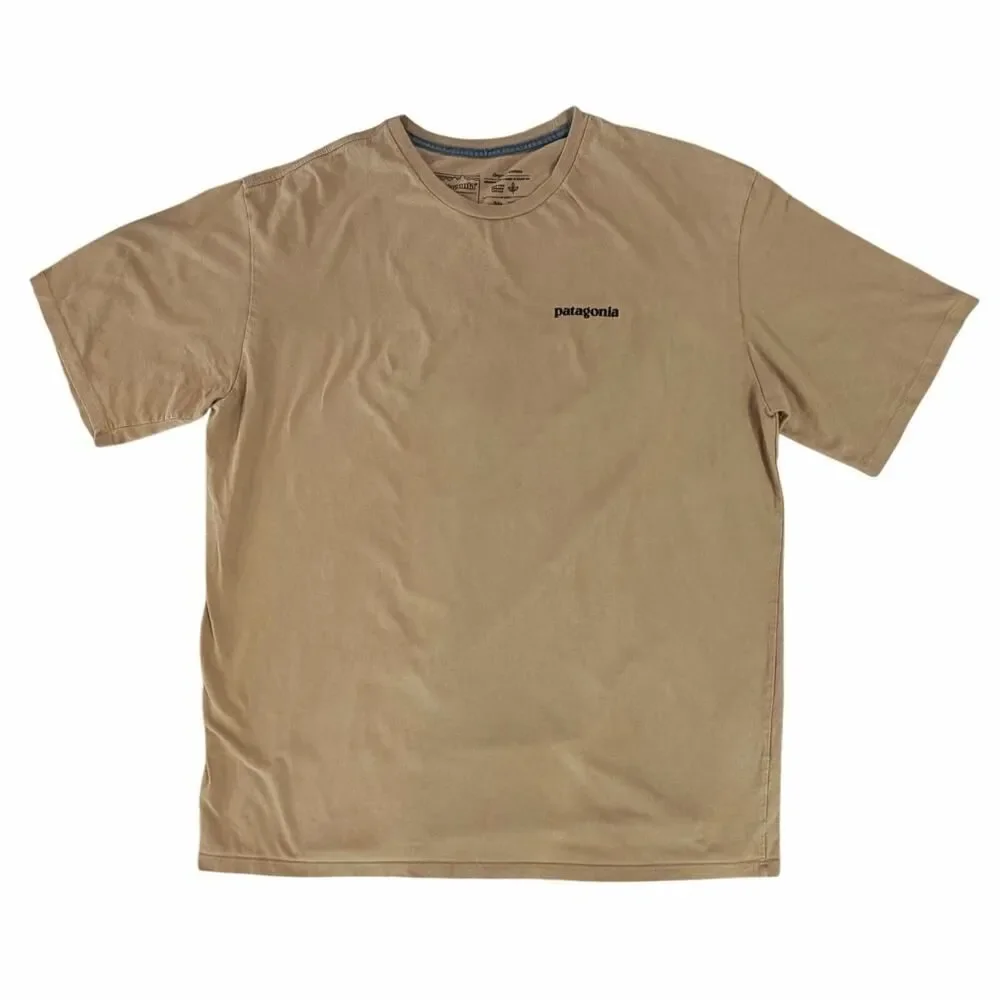 Patagonia Mens SZ L Tan P-6 Logo Responsibili-Tee Organic Cotton Crew Neck Shirt - Picture 3 of 14